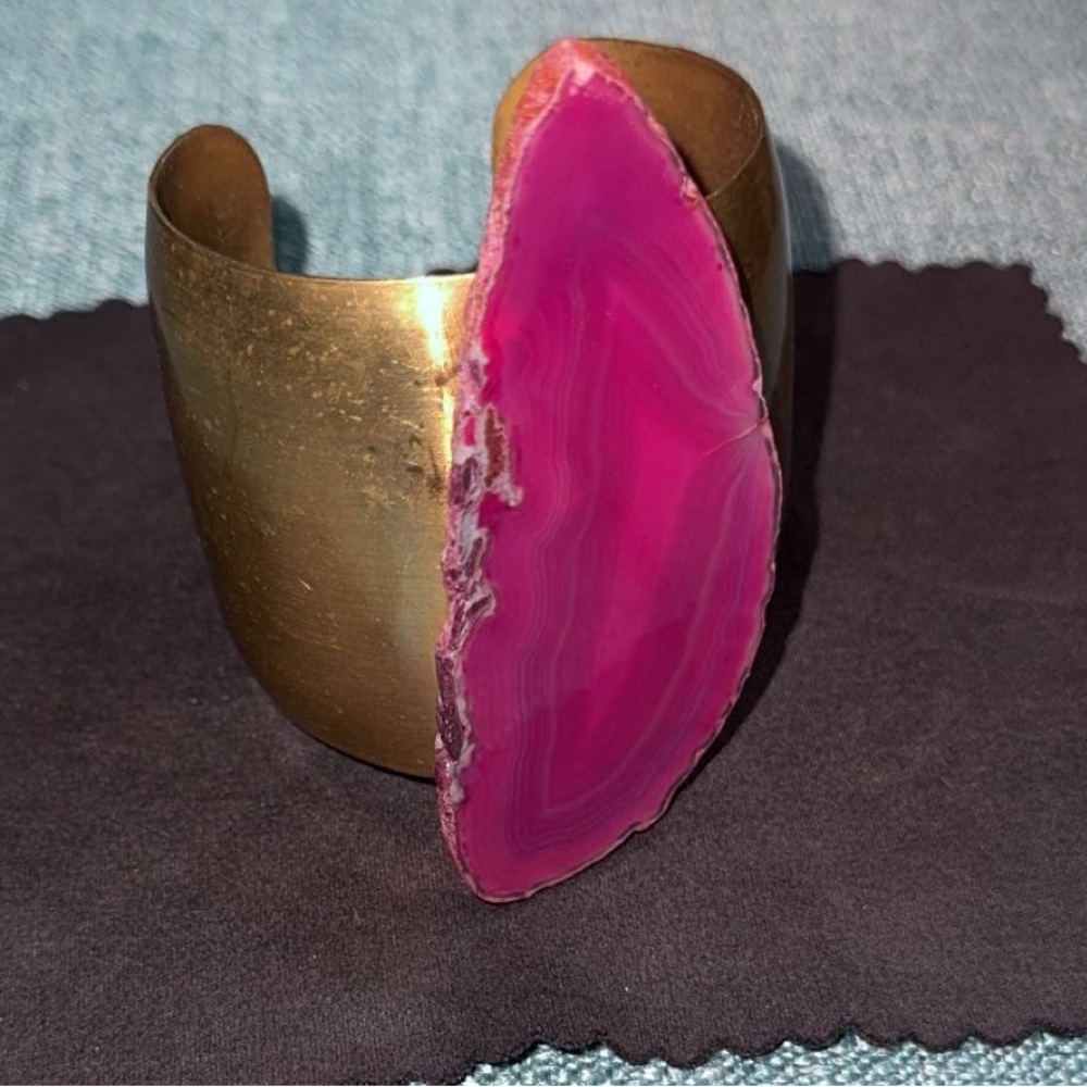 Gold Cuff Bracelet with Pink Stone